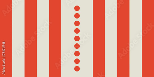 Red and white striped background with a vertical line of red circles in the center area of image