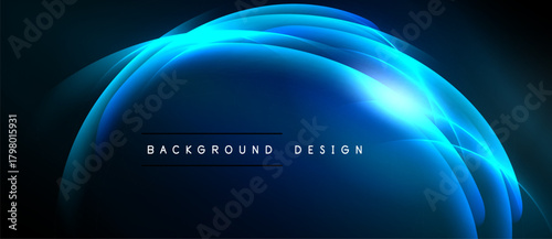 Abstract blue light curves form dome shape. Dark background enhances glowing effect. Text reads background design. Simple, modern aesthetic.