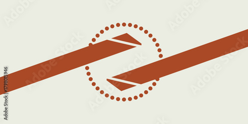 Abstract design featuring two brown bars intersecting within a dotted circle shape on white background