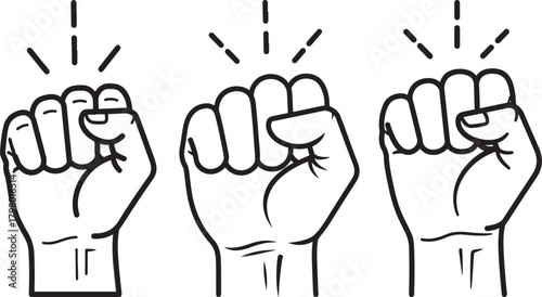 Three fists raised in solidarity and protest silhouette