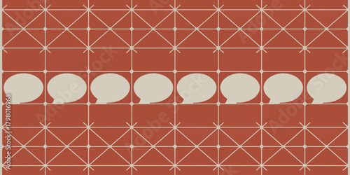 Illustration of speech bubbles in a row on a grid pattern with a terracotta background and light lines