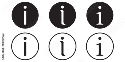 Info icons set. Information icon on isolated on white background. Black info button. Info symbol. Vector EPS 10. Info icon. Thin line icons collection for web ui. I button . Information icon
