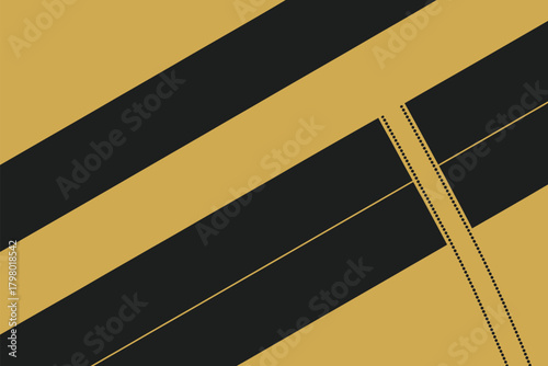 A close up view of diagonal black stripes on yellow background with dotted lines intersecting them