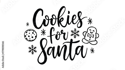 Whimsical hand drawn silhouette of cookies for santa with festive christmas elements and a gingerbread man silhouette