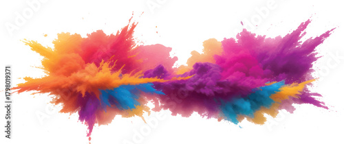 Vibrant artistic watercolor ink blots and paint splashes form a colorful rainbow splatter design texture