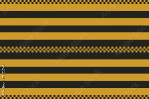 Horizontal alternating black and gold stripes with checkered borders at the top and bottom edge