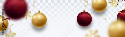 Ornate Christmas ornaments in red and gold create festive atmosphere ideal for celebrations. Vector template for social media, social network, stories.