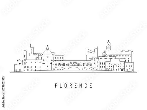 Detailed Florence skyline vector illustration. Florence buildings in line art style, perfect for modern designs.