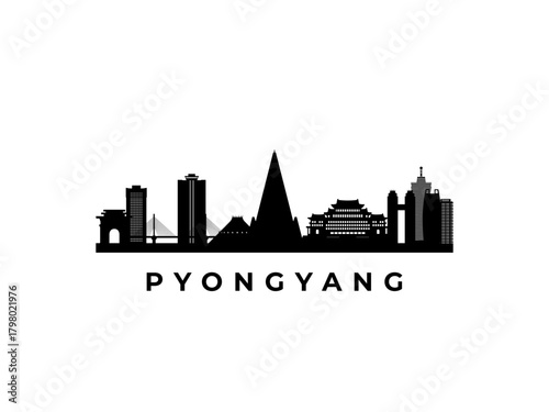 Vector Pyongyang skyline. Travel Pyongyang famous landmarks. Business and tourism concept for presentation, banner, web site.