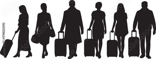 Silhouette Group of People with Luggage Traveling vector illustration