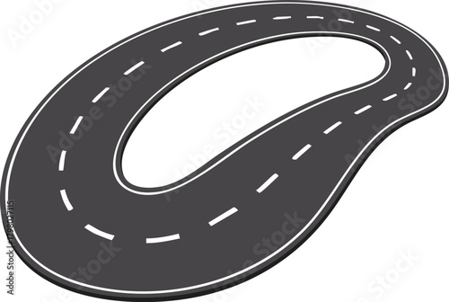 Curved racetrack illustration with dashed lane markings and rounded edges vector design 