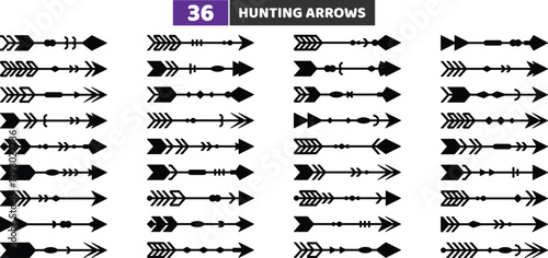 Hunting Arrows Icons Set, Tribal Archery and Geometric Divider Vector Collection