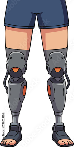 Prosthetic legs with mechanical knee joints and ankle supports for mobility and rehabilitation use in healthcare and sports activities 