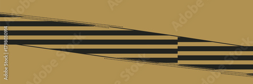 Abstract image of black horizontal stripes on a tan background with converging dotted lines pattern design