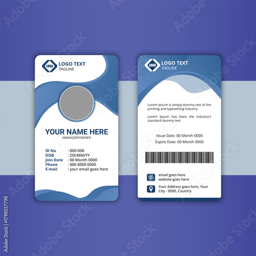 Employee ID card template with modern blue professional corporate layout