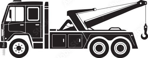 Heavy Duty Tow Truck Silhouette Vector Illustration - Recovery Service Vehicle Line Art