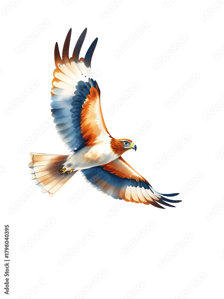 Obraz premium Watercolor of a hawk flying on white background.