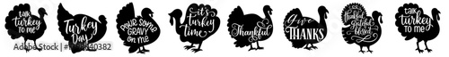 Thanksgiving turkey silhouette bundle with funny holiday quotes. Gobble Gobble, Feast Mode, Talk Turkey To Me, Thankful & Blessed, Happy Thanksgiving lettering
