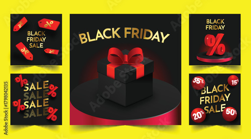 realistic black friday banners set design vector illustration