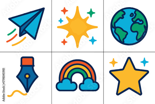 Pen background storytelling spark palette no globe icons white paper creative icon