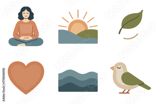 Vector icon meditating calm no peace icons gratitude leaf palette background person