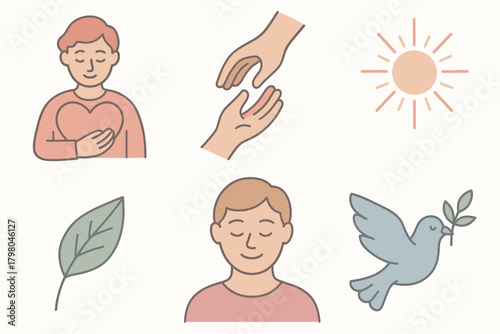 Background no heart helping simple white icon light compassion rays hands vector