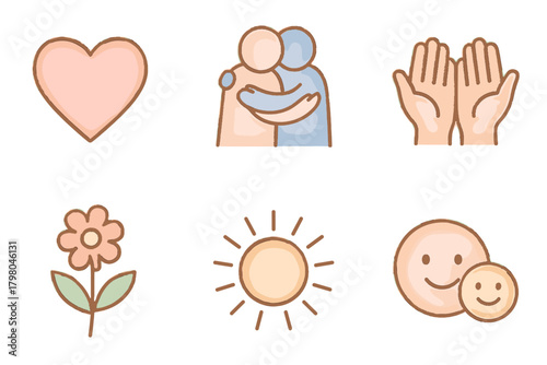 White art text heart hands compassion no love icon vector open hugging