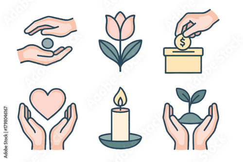 Heart simple text no generosity symbols icon vector flower bloom design hands