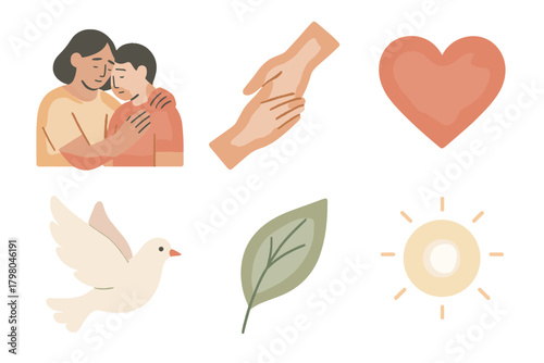 Another grid vector illustrations compassionate soft comforting icon heart hands text helping