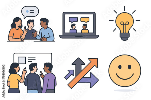 Vector innovation no grid teamwork smiley brainstorming people modern background icon whiteboard