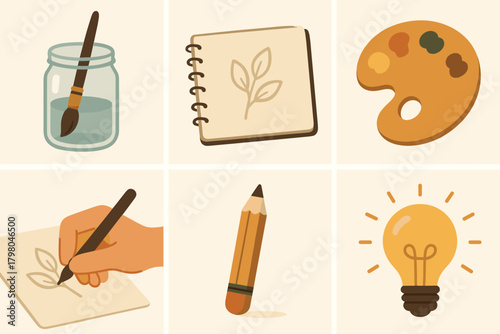 Vector background artistic process no pencil sketchbook grid tones paintbrush drawing palette