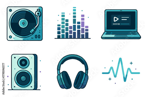 Turntable vector speaker light modern bars white music equalizer tones no icon