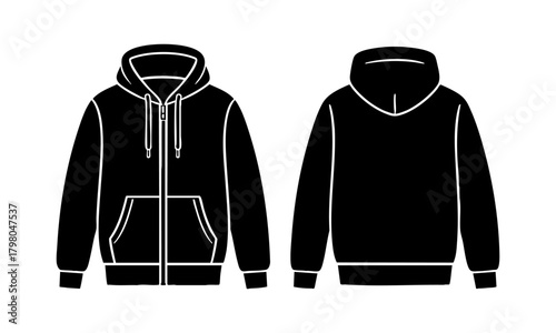 Zip Hoodie Front And Back Sportswear Template  Vector illustration, easily editable. 