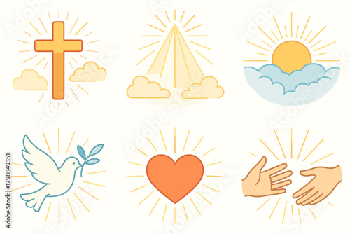 Icon white heart branch dove reaching no simple faith cross vector hope
