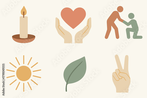 Palette calm text icon symbols sun vector candle simple balanced kindness heart