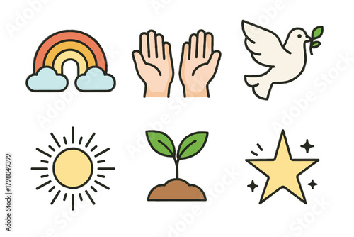 Text vector open minimal hope rainbow rays dove simple no icon symbols