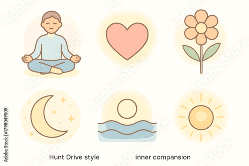 Flower compassion symbols text vector icon style background peaceful meditating no glowing