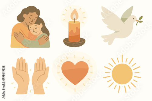 Icon harmonious background simple heart kindness comforting vector open hands text symbols