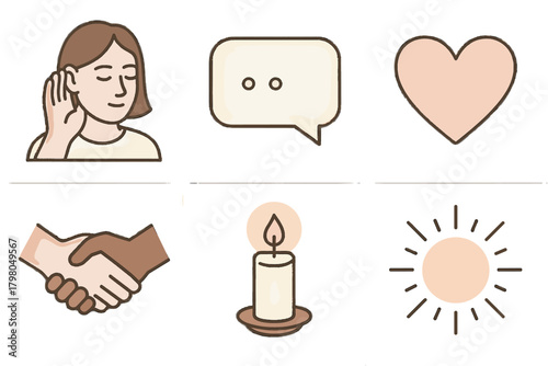 Text empathy balanced chat heart communication simple calm listening vector icon warm
