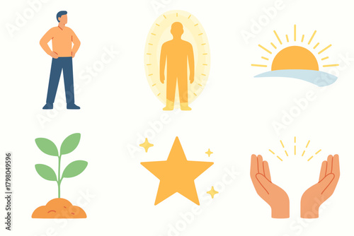 Strength illustrations background harmonious vector person tall growing white inner aura icon