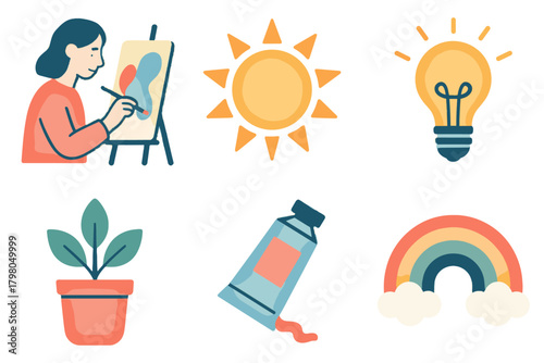Paint background artistic grid icon white painting vector no lightbulb sun inspiration