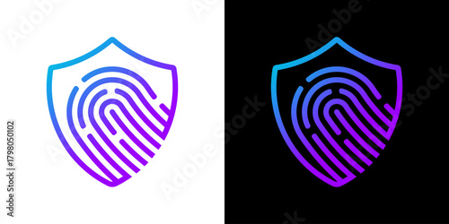 finerprint security logo. cyber security intelligence data protection with overlapping digital fingerprint access key in shield technology vector logo design concept