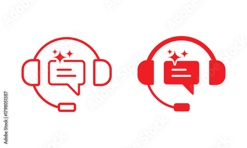 Red headset with speech bubble and sparkles icon On Transparent Background