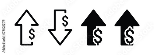 Black Up and Down Arrows with Dollar Signs currency On Transparent Background