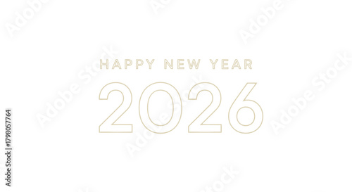 Festive happy new year typography with celebratory elements and a modern design aesthetic