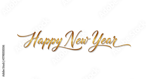 Festive happy new year typographic design with elegant swirling accents and celebratory elements