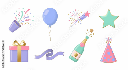 Festive Celebration Elements Balloons, Confetti, Gifts, and Party Decorations for Various Occasions