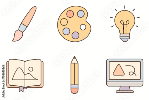 Pastel computer paintbrush no creative palette background text vector elements icon sketchbook