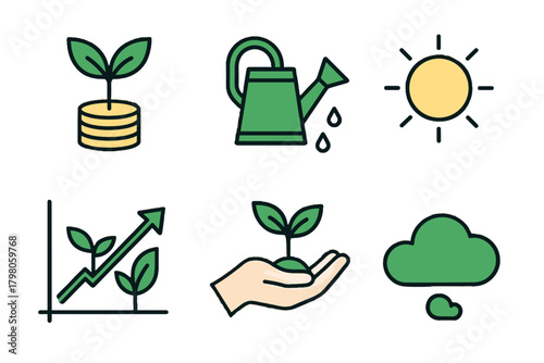 From growth white sprout vector coins growing icon design illustrations plant balanced