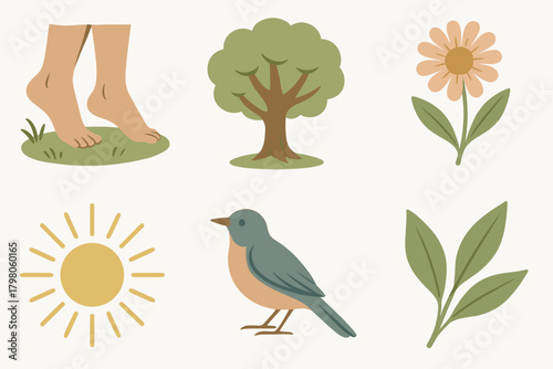 Vector grid pastel background connection nature bird white text no person icon
